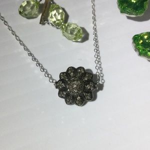 Pave Real Diamond Flower sterling silver necklace